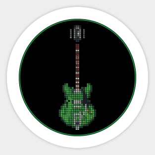 Tiled Pixel Memphis Green Guitar in a Black Circle Sticker